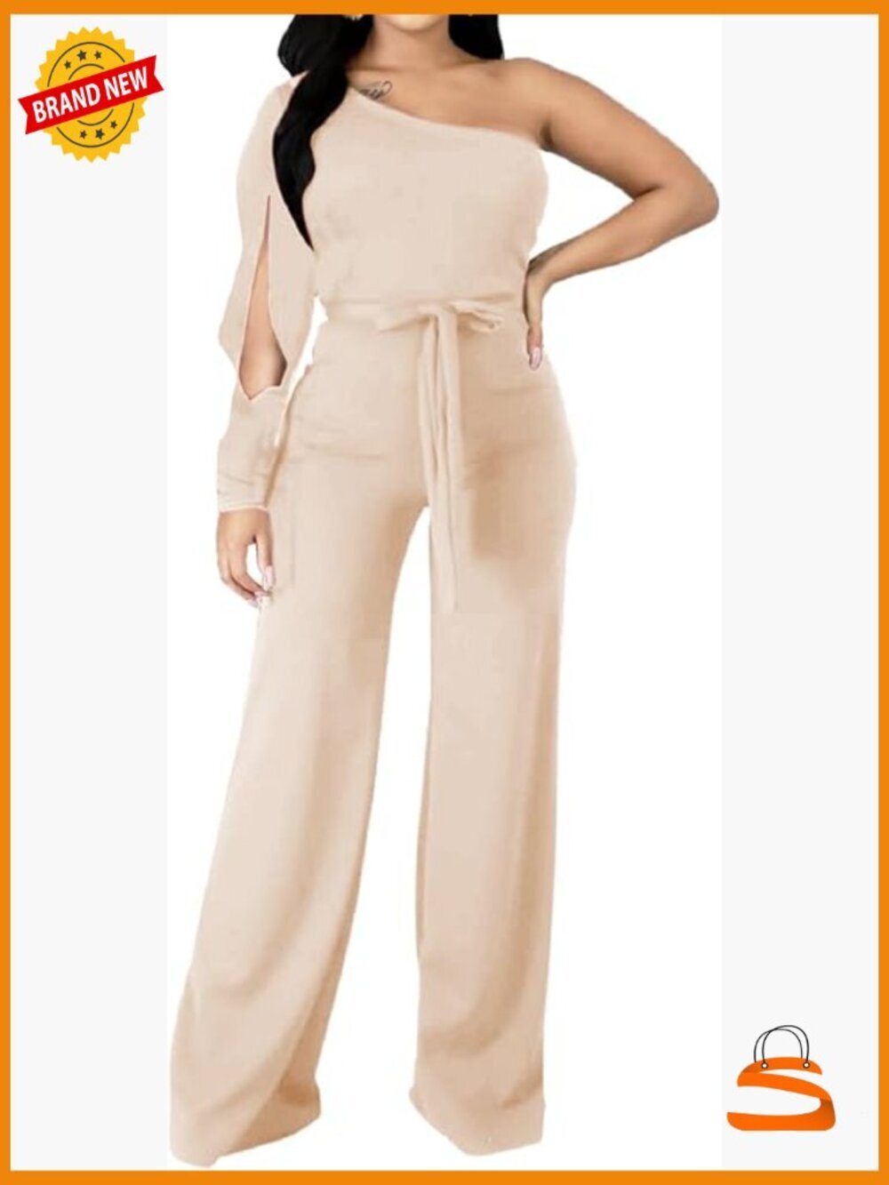 Elegant One Shoulder Jumpsuit Long Sleeve Party Romper with Pockets